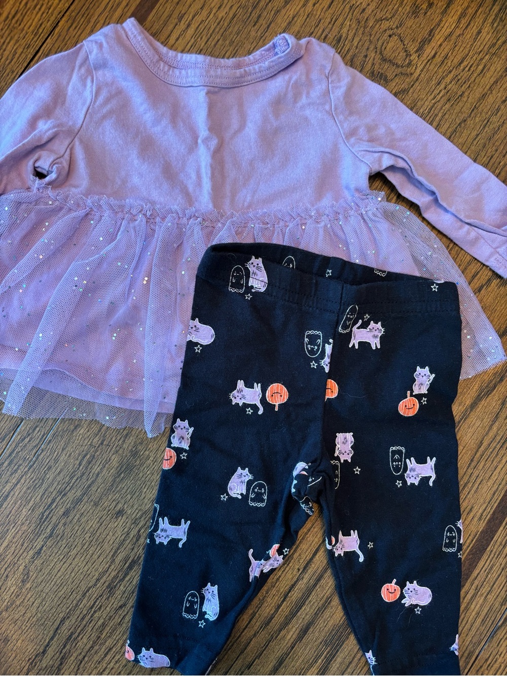 Carter's Lavender Tulle Tunic & Black Halloween Cat Leggings Set